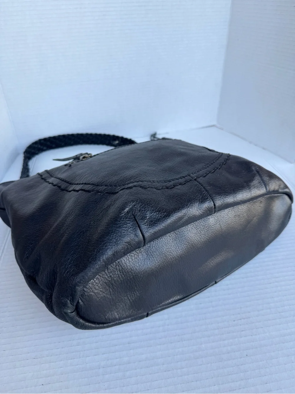 The Sak Black Leather Hobo Bag Braided Strap & Tassel Charm